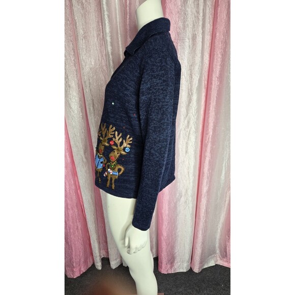 Tiara International Vintage Embellished Rhinestone Reindeer Sweater Size Large - Picture 10 of 13